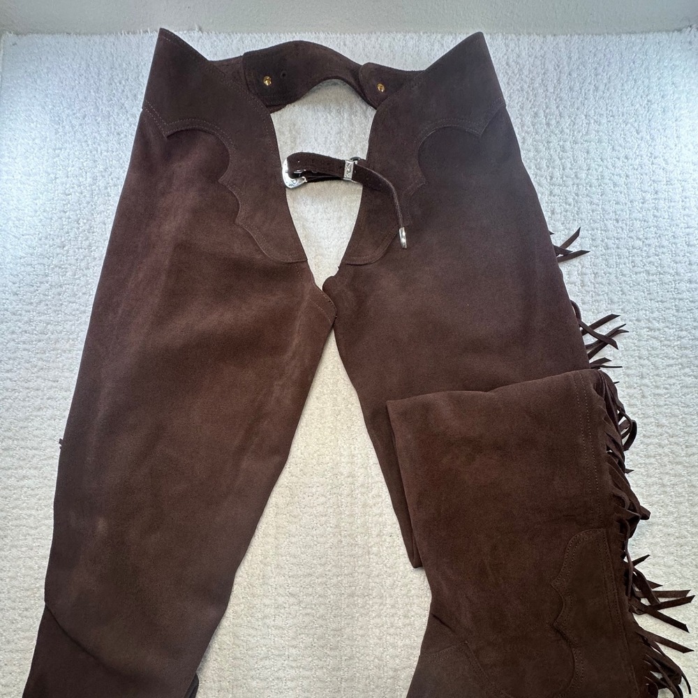 Hobby Horse Women's Brown Suede Fringe Chaps Cowboy Western Large